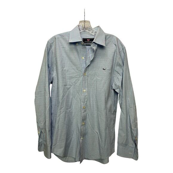 Vineyard Vines Shirt Small Check Blue Cooper Performance Button Up - Picture 1 of 7